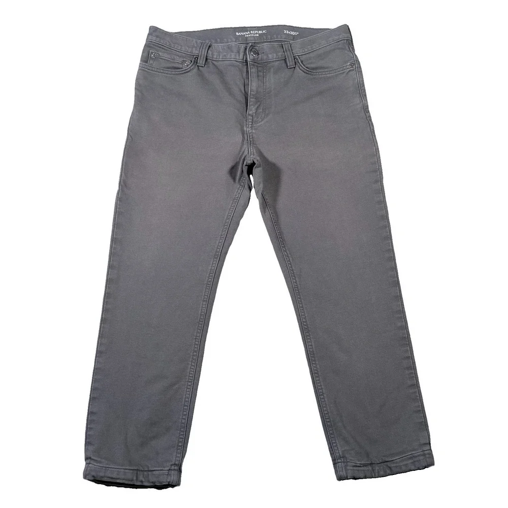 Banana Republic Slim Traveler Pants Mens 33 Grey Hemmed Cropped 24 Inseam